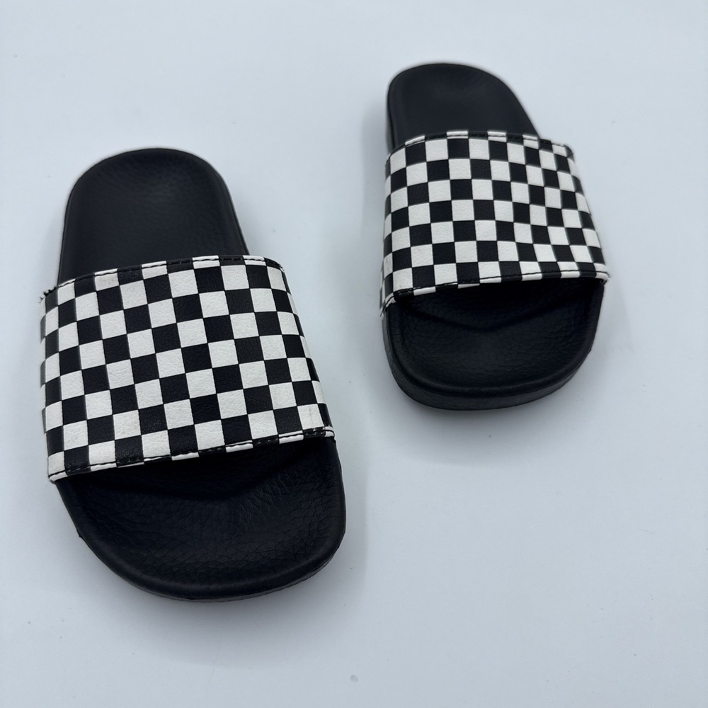 VANS La Costa Checkerboard Slide - BLACK/WHITE - KIDS SIZE 13